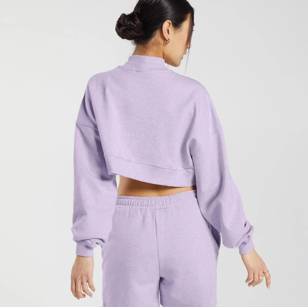 Gymshark Rest Day Cropped Pullover Aura Lilac Marl - Picture 2 of 4